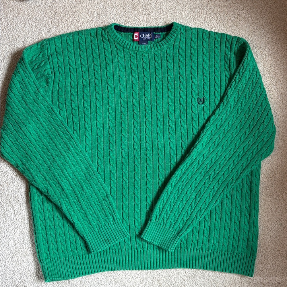 Chaps Kelly Green Cable Knit 100% Cotton Men’s Sweater size XL
